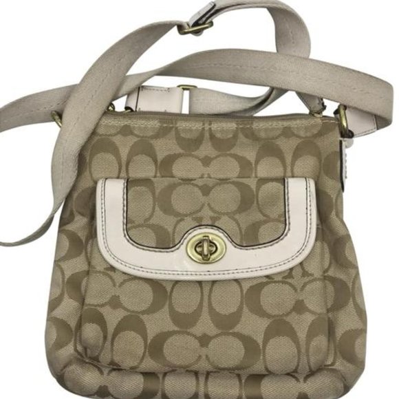 COACH Tan Cream Jacquard Fabric CrossBody Bag - Picture 1 of 6